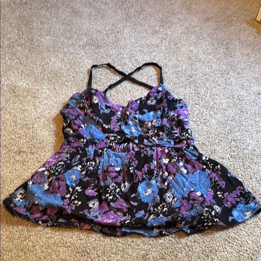 Free People Blue and Purple Ruffled Peplum Camisole